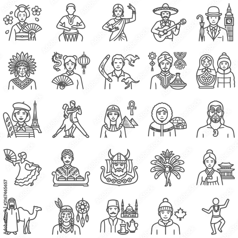 Obraz premium Large collection of multicultural people representing cultural diversity with global citizens, world nationalities, and international ethnic icons.