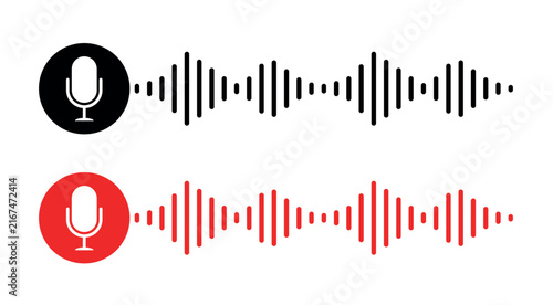 Microphone and audio waveform vector icon set featuring sound frequency visualizers