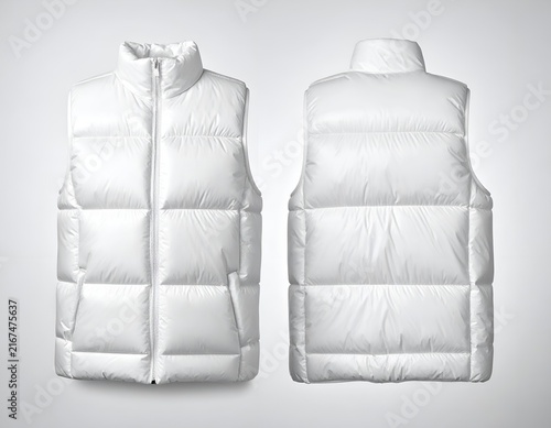 White puffer vest jacket front back view clothing mockup.