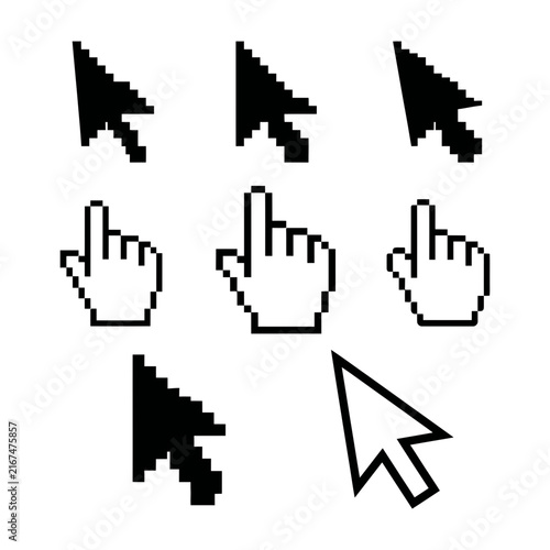 Cuadro en lienzo Retro Pixelated Computer Mouse Cursors and Hand Pointers on White Background