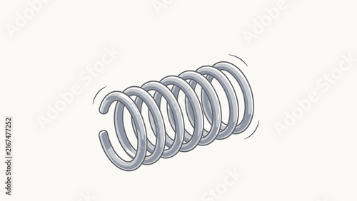 Dynamic 3D Illustration of a Vibrating Metal Coil Spring in Motion with Shading and Outline Effects
