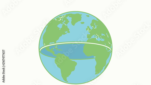 Cartoon Earth Globe with Equator Line Showing Americas, Africa, and Europe