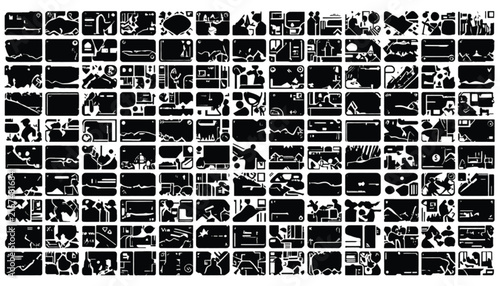A comprehensive collection of diverse business and finance icons, presented as a grid of small black and white illustrations on a white background, symbolizing growth and data.