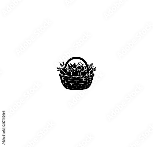 Elegant Black Basket with Fresh Herbs Vector Illustration