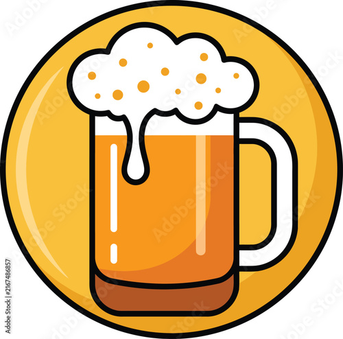 Beer mug with foam in a round badge vector illustration beer glass foamy beer drink beer stein draft beer