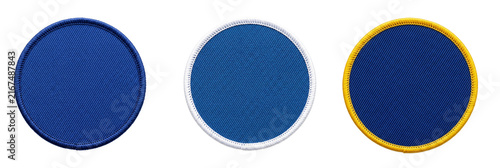 Blank blue round embroidered patch mockup, cut out