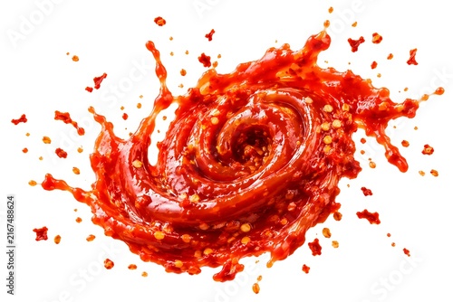 Fiery Red Hot Chili Sauce Swirl with Chili Flakes and Seeds