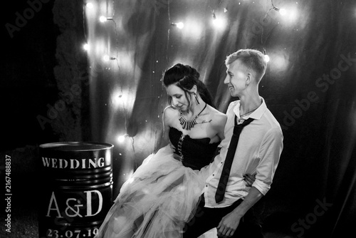 Obraz na plátně A dance of a young, unusual, freaky newlywed couple against