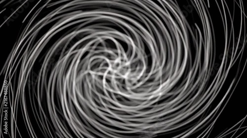 Abstract fluid motion spiral animation white lines on black background