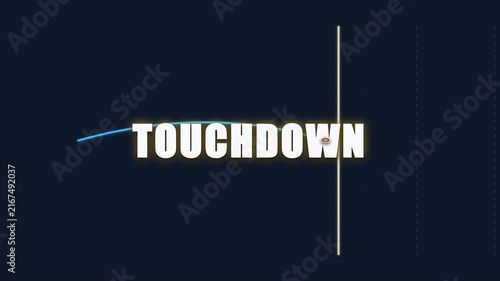 Graphic design element featuring the word touchdown with a minimalist line on a dark background.