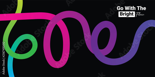 Bold multicolor gradient spiral thick flowing lines. Black background. Vector illustration.