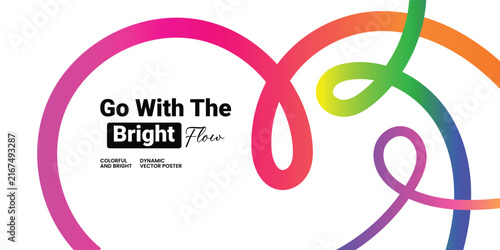 Bright color gradient curved bold flowing loop line. White background. Vector illustration.