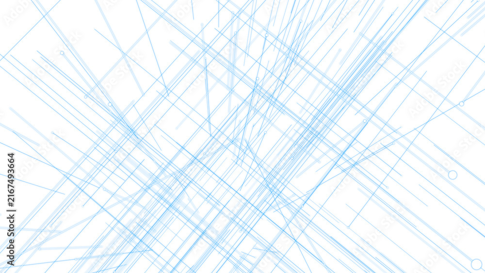 Fototapeta premium Abstract digital composition featuring glowing blue neon lines intersecting across a deep black geometric space