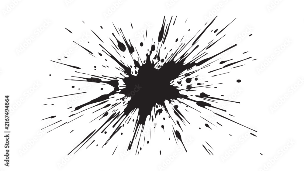 Fototapeta premium Black Ink Splatter Explosion on White Background