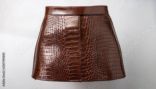 brown faux leather mini skirt with glossy crocodile skin texture