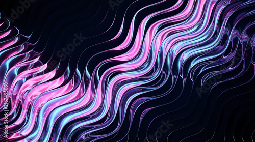 Fotografía Iridescent liquid waves of deep purple and bright cyan neon light flow gracefull
