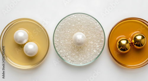 Three elegant pearl earring set on gold stand