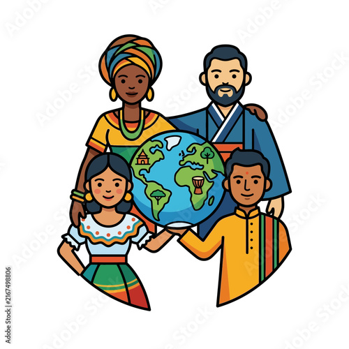 Diversity - A diverse group of people from around the globe standing together in unity to celebrate international culture and harmony on a white