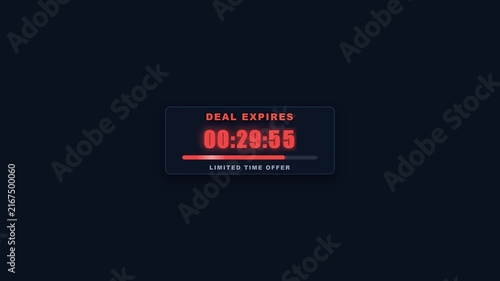 Digital countdown timer showing limited time offer for an expiring sales deal.