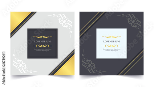 Elegant Minimal Invitation Card Template with Gold Geometric Border and Ornamental Details