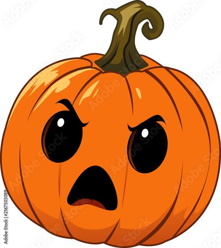 Obraz na plátně Angry orange pumpkin face character for halloween, autumn, holiday decor