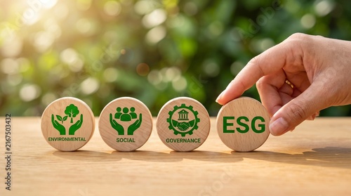 ESG responsibility concept with sustainable business symbols representing environmental protection and corporate governance