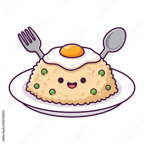 Canvas Print A delightful bowl of fried rice featuring a cute smiling face and a fried egg on