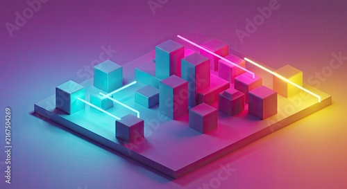 Abstract 3D rendering of a futuristic data center with glowing servers.