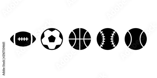 Black and white sports balls icon set
