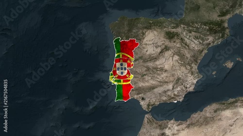 Map of Portugal with National Flag Fill on 3D Topographic Earth Globe