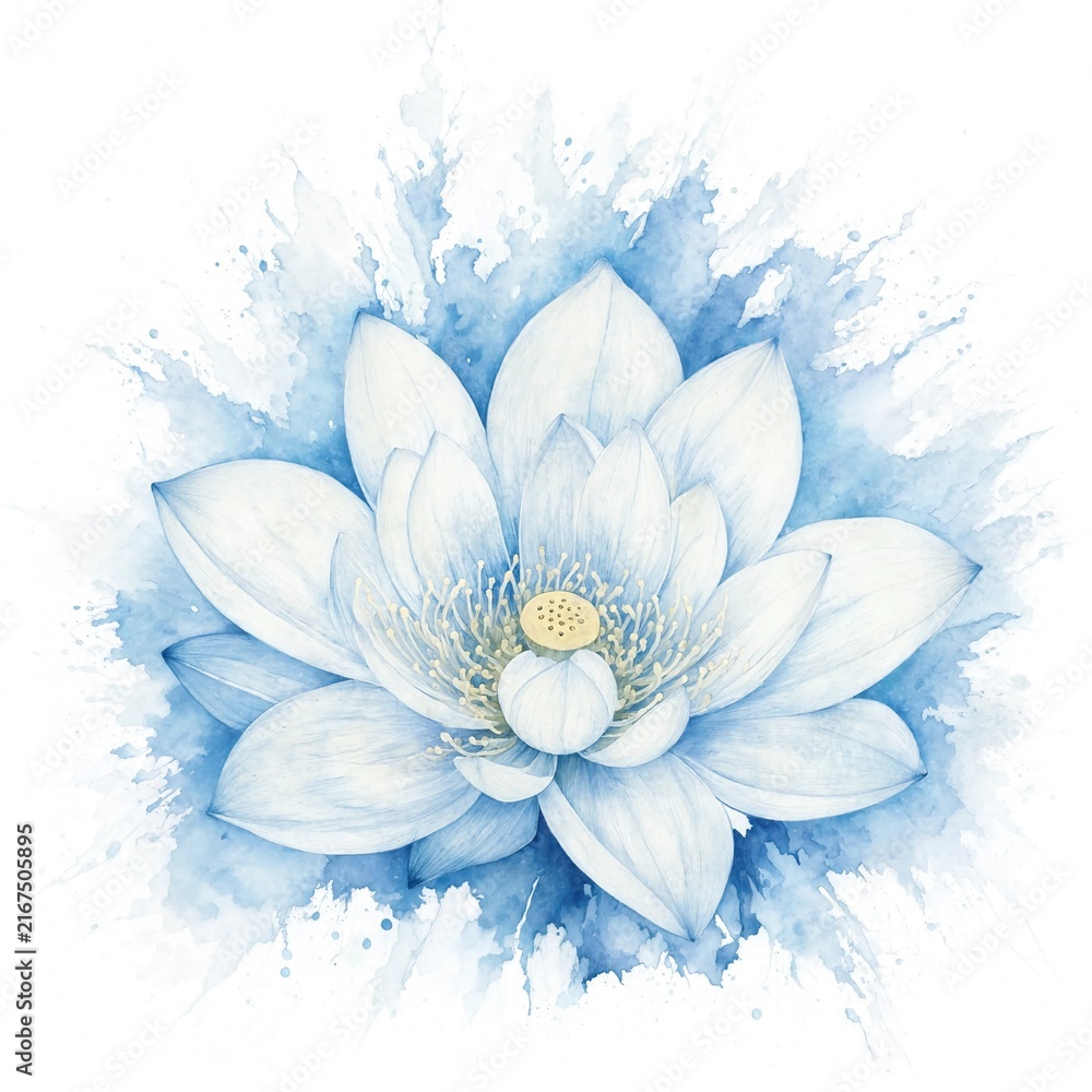 Obraz premium Watercolor Lotus Flower with Blue Splash Background