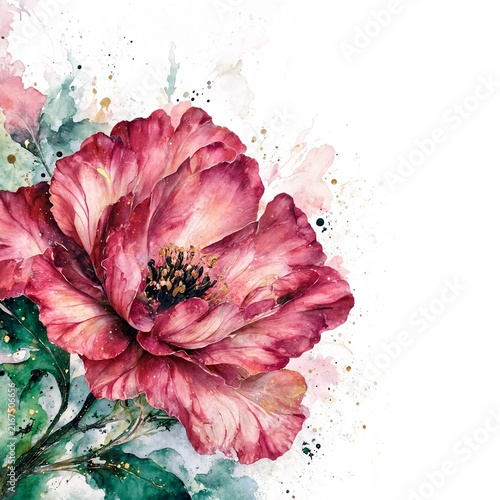Watercolor Peony with Splash Background