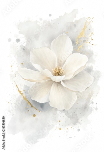 Elegant White Flower with Watercolor Splash Background