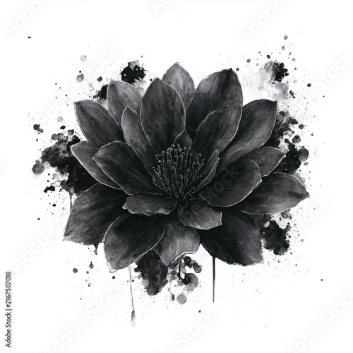 Black Ink Lotus Flower with Splash Effect
