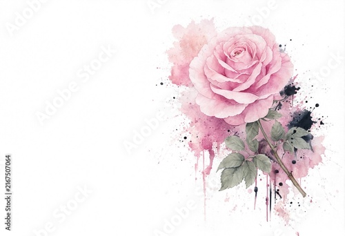 Watercolor Pink Rose with Splash Background