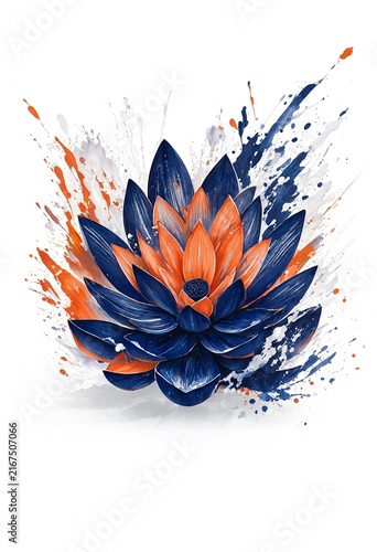 Abstract Lotus Flower with Paint Splatters