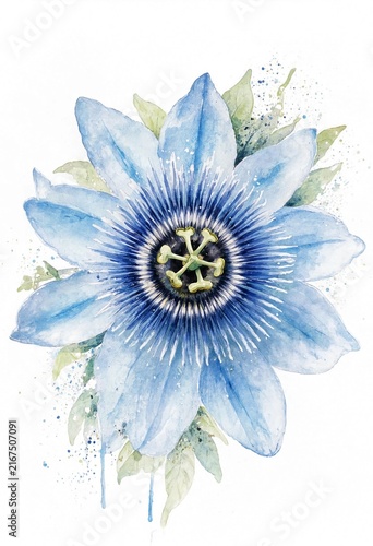 Watercolor Blue Passion Flower