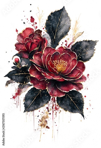 Dark Red Floral Bouquet with Gold Accents