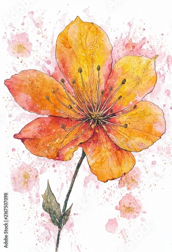 Vibrant Watercolor Flower with Splotches