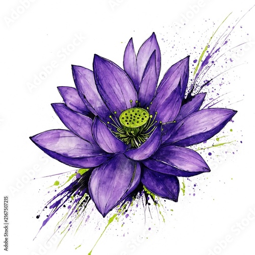 Purple Lotus Flower with Green Splashes