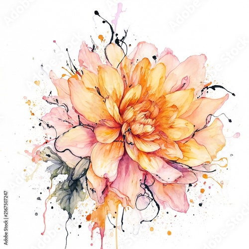 Vibrant Watercolor Flower with Splash Effect
