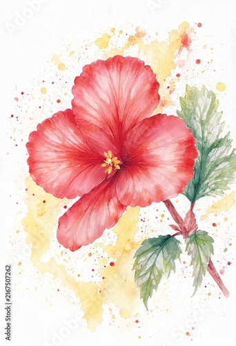 Vibrant Watercolor Hibiscus with Splash Background
