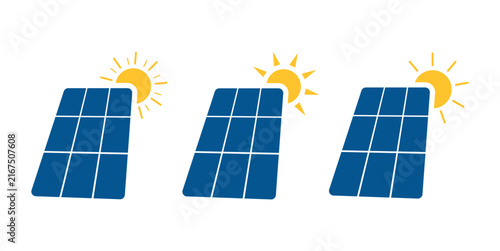 Solar panel and sun vector icon set featuring renewable energy concepts