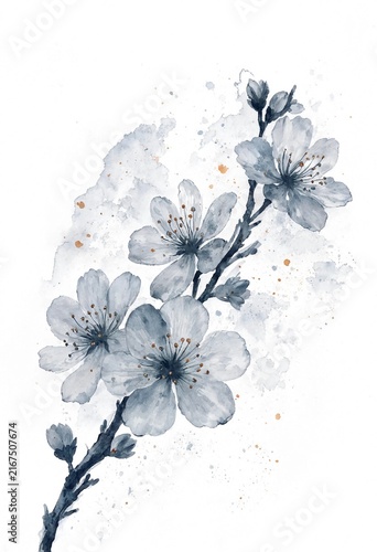 Watercolor Blossoms on White Background