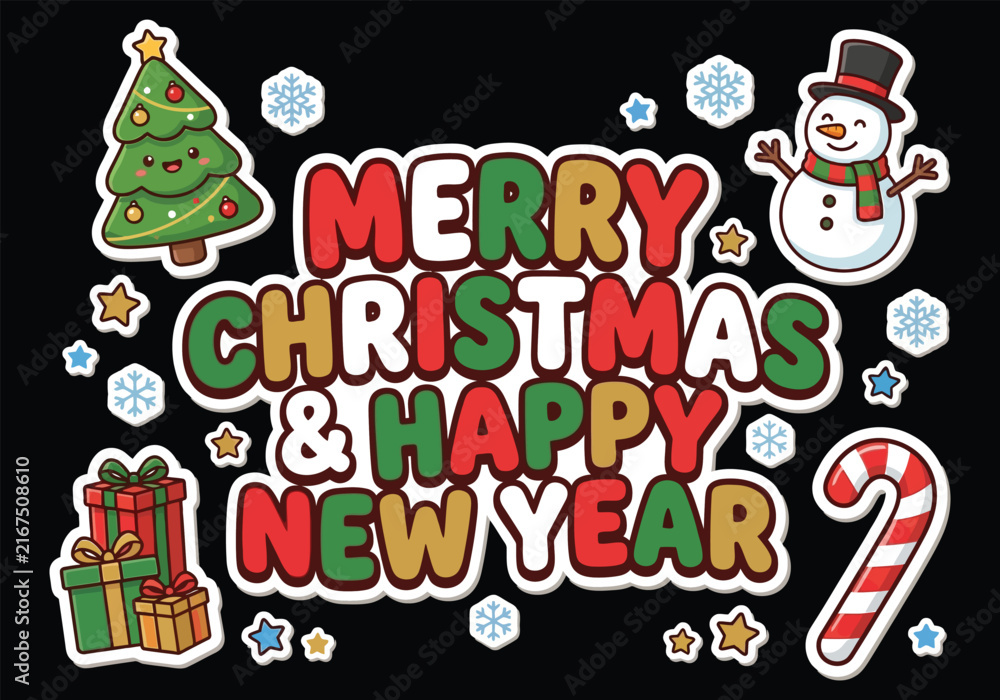 Fototapeta premium Merry christmas and happy new year colorful holiday greeting card