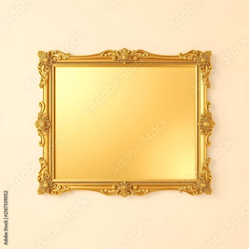Rectangle gold frame on beige background