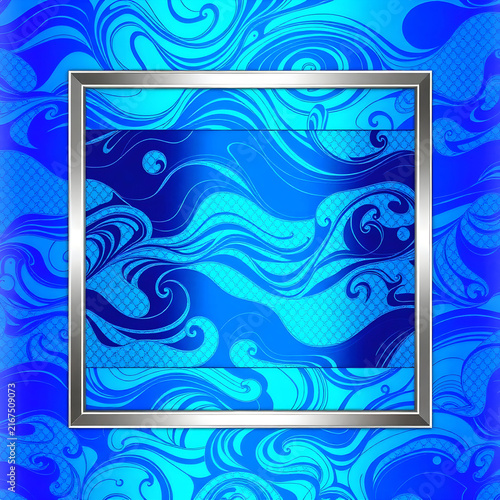 Rectangle frame on a holographic marine animal patterned background design element