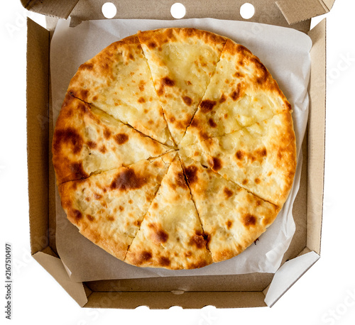 Fotografie imeretian khachapuri (imeruli) traditional round closed pie from Georgia with fi