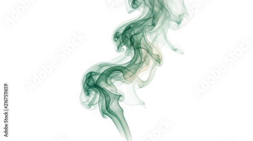 Ethereal green smoke swirl, abstract flowing vapor trail, artistic wispy incense cloud for creative design projects isolated PNG with Transparent Background