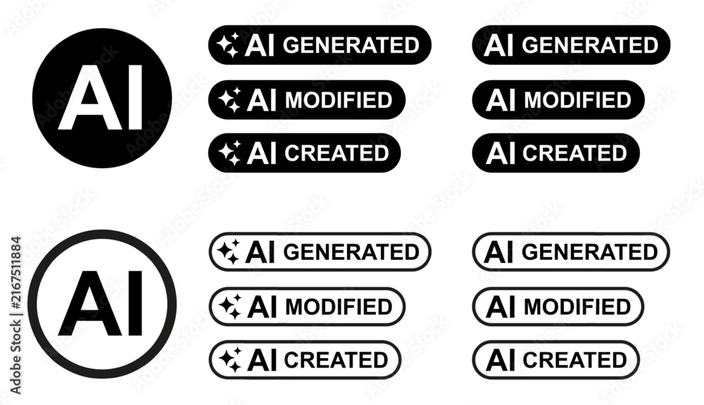 Naklejka premium AI generated, modified and created badge icon set, marking artificial intelligence sign